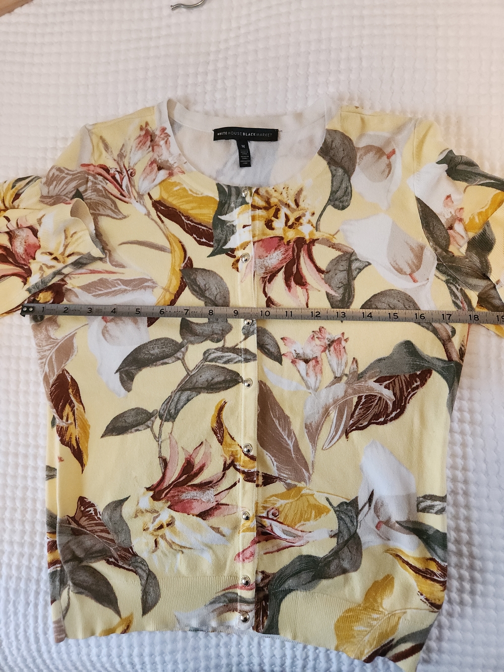 White House Black Market Yellow Floral Button Cardigan Top - Picture 4 of 6